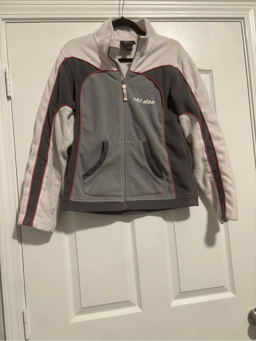 Ski-Doo BRP Women’s Medium Gray White Pink Full Zip Fleece Jacket Snowmobile